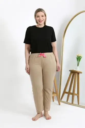 Akbeniz Kadın Pamuklu Büyük Beden Alt Pijama 27559 Bej - 4