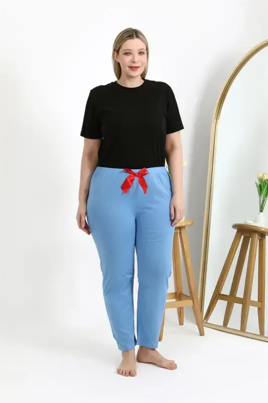 Akbeniz Kadın Pamuklu Büyük Beden Alt Pijama 27559 Mavi - 4