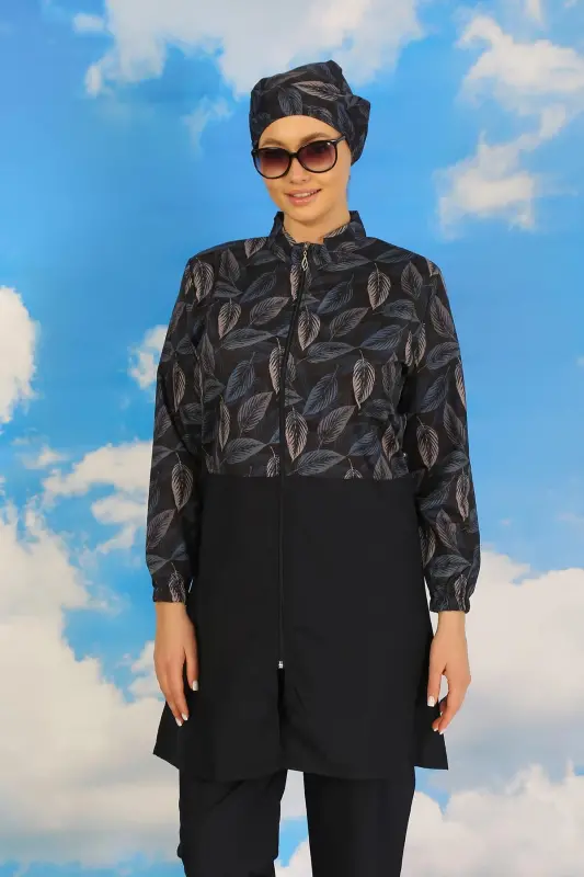 Akbeniz Kadın Pantolonlu Desenli Tam Tesettür Mayo Lacivert 31075 - 1