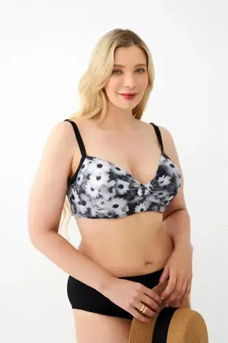 Akbeniz Kadın Papatya Desenli Gri Büyük Beden Bikini Takımı - 3