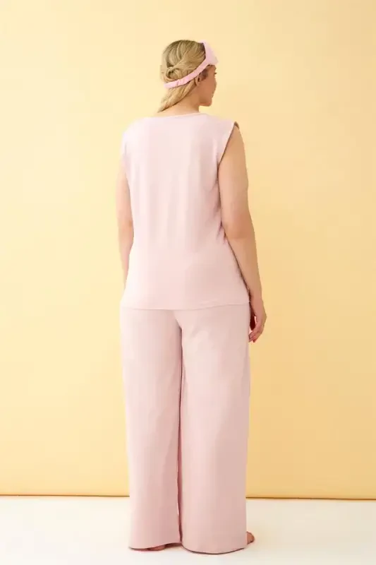 Akbeniz Kadın Pembe Büyük Beden Penye Alt Üst Takım - 6