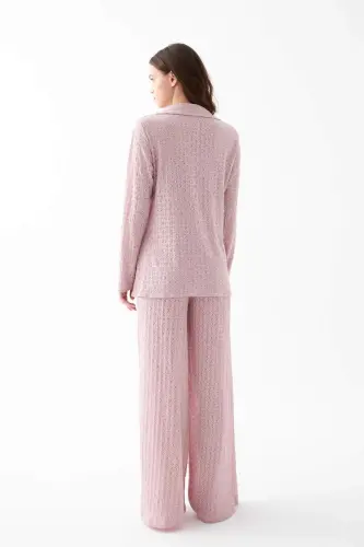 Akbeniz Kadın Pembe Önden Düğmeli Rahat Kesim Pijama Takımı - 6