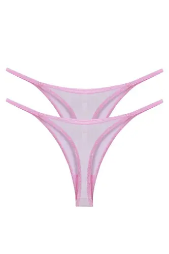 Akbeniz Kadın Pembe Transparan 2'li Tanga Slip - 1