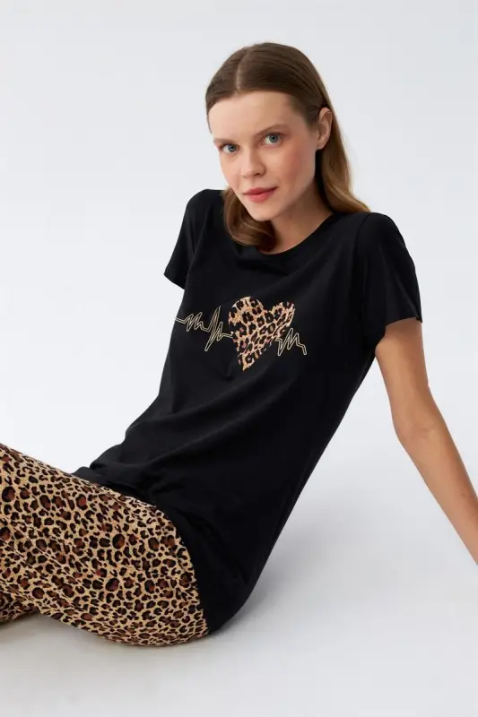 Akbeniz Kadın Penye Kısa Kol Pijama Takım 4128 - 1