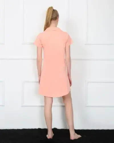 Akbeniz Kadın Penye Önden Düğmeli Pembe Tunik Gecelik 1032 - 3