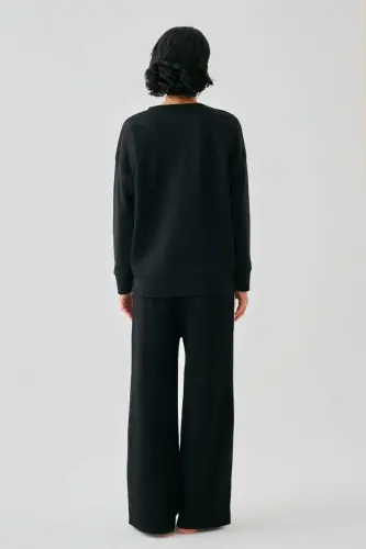 Kadın Siyah 777 Manifest Oversize 2 İplik Eşofman Ev Giyim Takımı - 7