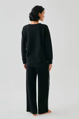 Akbeniz Kadın Siyah Boğa Burcu Oversize 2 İplik Eşofman Ev Giyim Takımı - 6