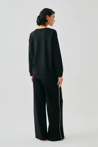 Akbeniz Kadın Siyah Kova Burcu Oversize 2 İplik Eşofman Ev Giyim Takımı - 6