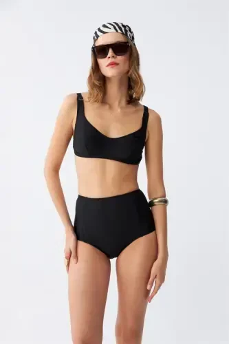 Akbeniz Kadın Siyah Pedli Kare Yaka Yüksek Bel Bikini Takımı - 3