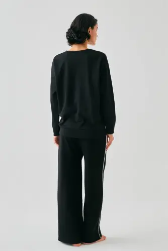 Akbeniz Kadın Siyah Terazi Burcu Oversize 2 İplik Eşofman Ev Giyim Takımı - 6