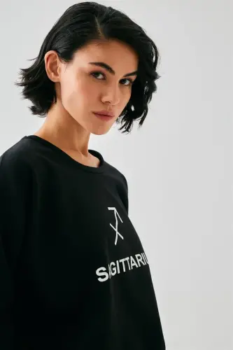 Akbeniz Kadın Siyah Yay Burcu Oversize 2 İplik Eşofman Ev Giyim Takımı - 4