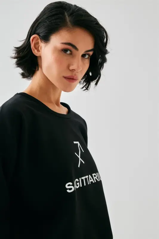 Akbeniz Kadın Siyah Yay Burcu Oversize 2 İplik Eşofman Ev Giyim Takımı - 4