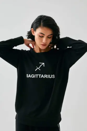 Angelino Kadın Siyah Yay Burcu Oversize 2 İplik Eşofman Ev Giyim Takımı - 3
