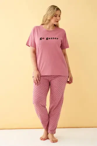 Akbeniz Kadın Somon Go Getter Yazılı Büyük Beden Pijama Takımı - 3