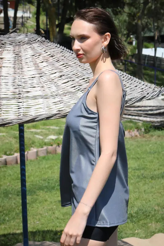 Akbeniz Kadın Şortlu Tankini Elbise Mayo Gri 36001 - 2