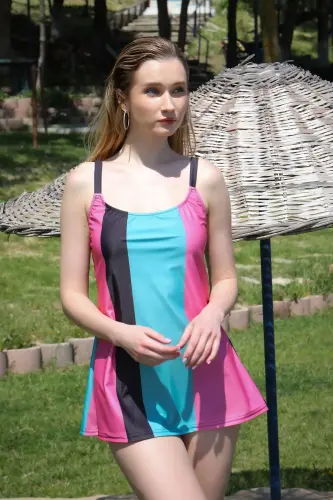 Akbeniz Kadın Şortlu Tankini Elbise Mayo Pembe 36001 - 3