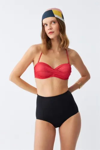 Akbeniz Kadın Straplez Kırmızı Yüksek Bel Bikini Takımı - 4