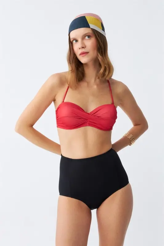 Akbeniz Kadın Straplez Kırmızı Yüksek Bel Bikini Takımı - 4