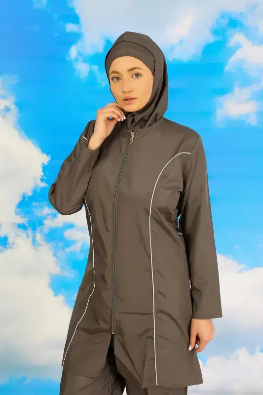 Akbeniz Kadın Tam Tesettür Füme Mayo 31060 - 4