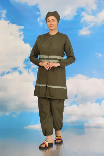 Akbeniz Kadın Tam Tesettür Mayo Haki 31061 - 6