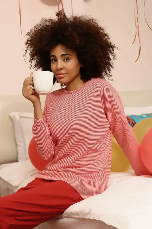 Akbeniz Kadın Uzun Kol 3 İplik Penye Pijama Takım 4184 - 6