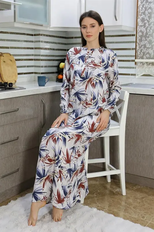 Akbeniz Kadın Uzun Kol Penye Gecelik Ev Elbisesi Krem 25500 - 4