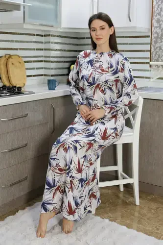 Akbeniz Kadın Uzun Kol Penye Gecelik Ev Elbisesi Krem 25500 - Modazone (1)