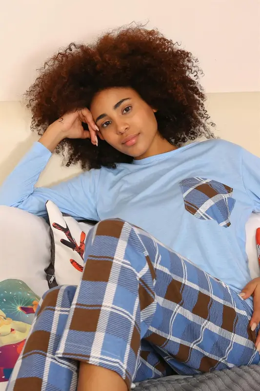Akbeniz Kadın Uzun Kol Penye Pijama Takım 4198 - 1