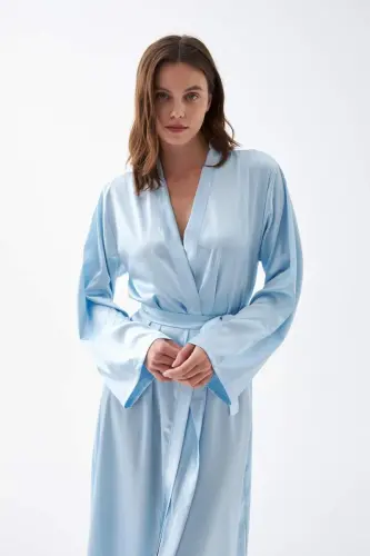 Angelino Kadın Uzun Mavi Saten Sabahlık - BÜYÜKBEDENIZ (1)