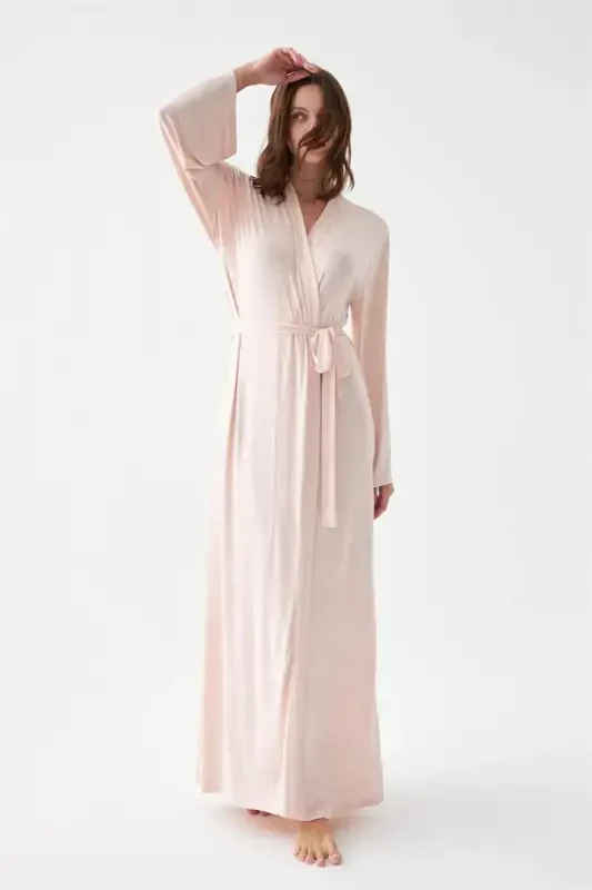 Akbeniz Kadın Uzun Pembe Penye Sabahlık - 3