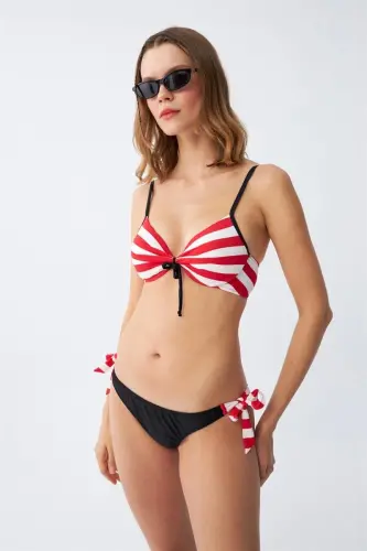 Akbeniz Kadın Yandan Bağlamalı Yarım Destekli Fiyonklu Alt Üst Bikini Takım Kırmızı 35014 - 7