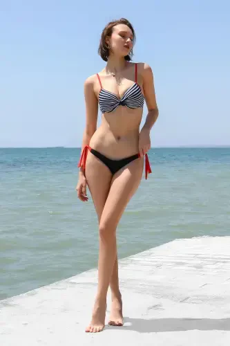 Akbeniz Kadın Yandan Bağlamalı Yarım Destekli Fiyonklu Alt Üst Bikini Takım Lacivert 35014 - 2