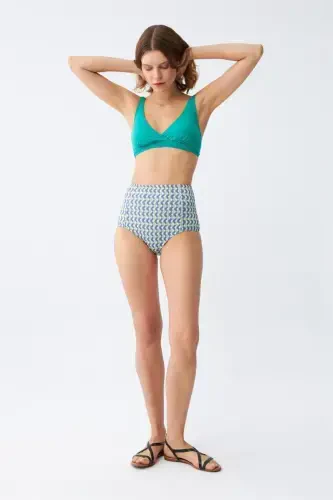 Akbeniz Kadın Yeşil Pedli Geometrik Desenli Yüksek Bel Bikini Takımı - AKBENIZ (1)