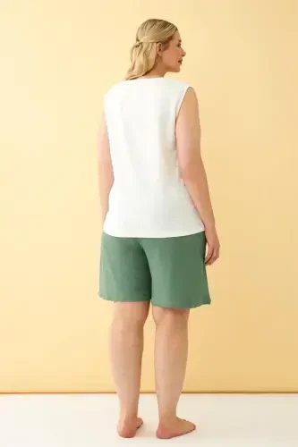 Akbeniz Kadın Yeşil Rahat Kalıp Büyük Beden Cepli Şort - 4