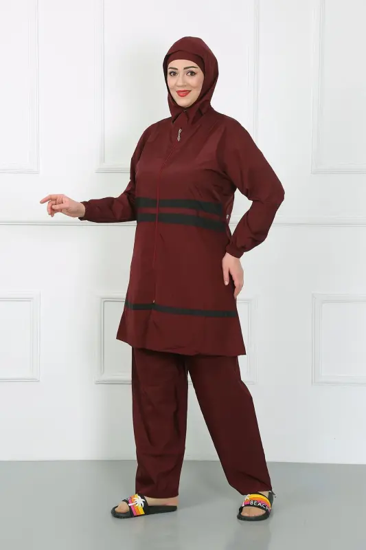 Akbeniz Katta Hajmli Hijob Mayo Bordo 44020 - 4
