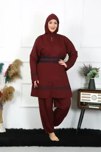 Akbeniz Katta Hajmli Tesettür Mayo 7XL-8XL-9XL-10XL Bordo 55010 - 1