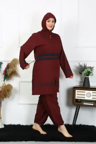 Akbeniz Katta Hajmli Tesettür Mayo 7XL-8XL-9XL-10XL Bordo 55010 - 2