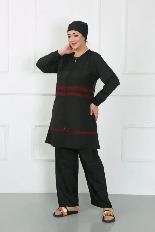 Akbeniz Katta Katta Hijob Cho'milish Kiyimi Qora 44025 - 2