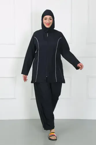 Akbeniz Katta Razmerli Hijab Katta Cho'milish Kiyimi To'q ko'k 44010 