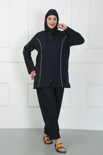 Akbeniz Katta Razmerli Hijab Katta Cho'milish Kiyimi To'q ko'k 44010 - 3