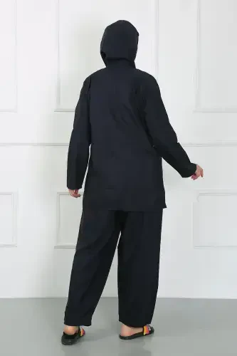 Akbeniz Katta Razmerli Hijab Katta Cho'milish Kiyimi To'q ko'k 44010 - 4