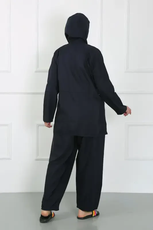 Akbeniz Katta Razmerli Hijab Katta Cho'milish Kiyimi To'q ko'k 44010 - 4