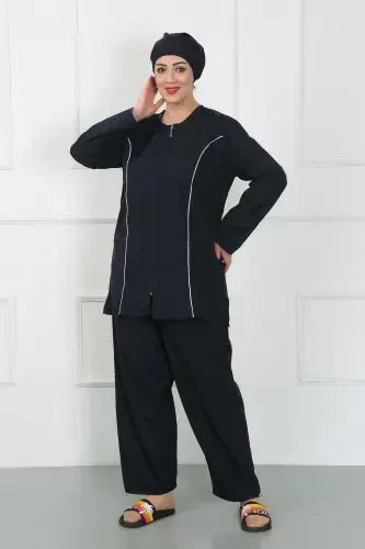 Akbeniz Katta Razmerli Hijab Katta Cho'milish Kiyimi To'q ko'k 44010 - 5