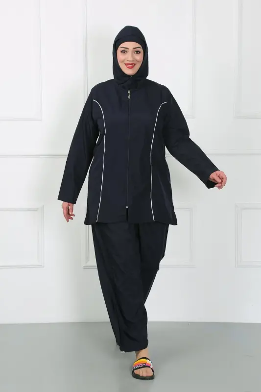 Akbeniz Katta Razmerli Hijab Katta Cho'milish Kiyimi To'q ko'k 44010 - 1