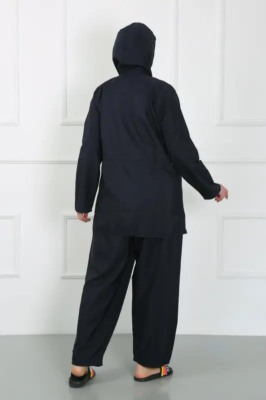 Akbeniz Katta Razmerli Hijab Katta Cho'milish Kiyimi To'q ko'k 44010 - 4