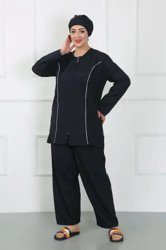 Akbeniz Katta Razmerli Hijab Katta Cho'milish Kiyimi To'q ko'k 44010 - 5