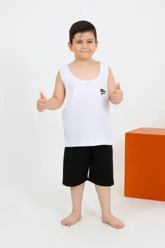 Akbeniz Kids' Boys Short Sleeve White Cotton Pajamas Set 20434 - AKBENIZ (1)