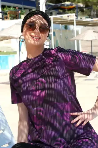 Akbeniz Kısa Kol Güllü Yarım Tesettür Mayo 33014 - 4