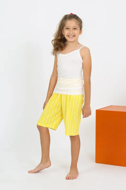 Akbeniz Kız Çocuk İp Askılı Şortlu Penye Beyaz Pijama Takım 20430 - 1
