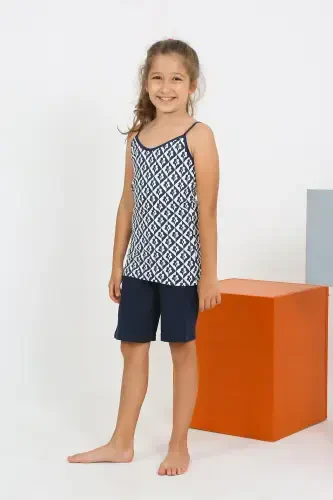 Akbeniz Kız Çocuk İp Askılı Şortlu Penye Lacivert Pijama Takım 20430 - 1